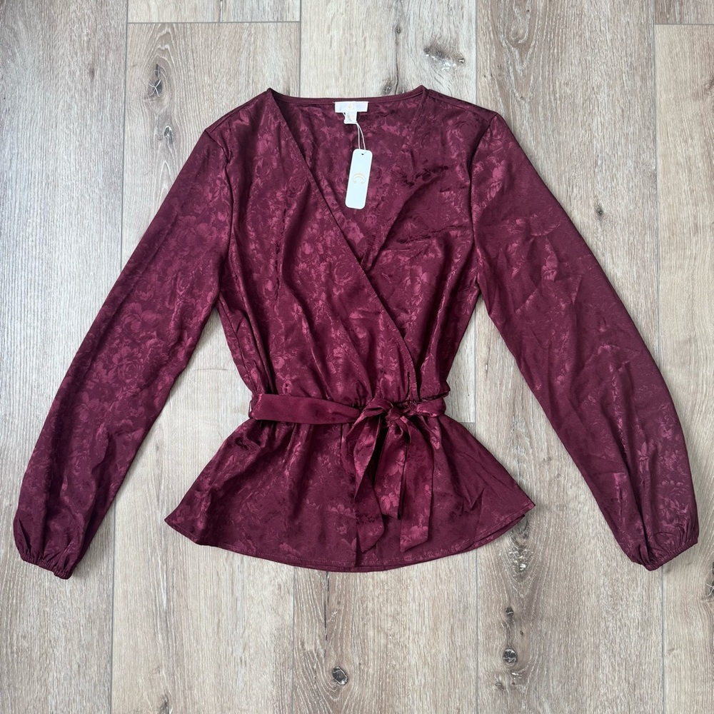 NWT CHARMING CHARLIE Burgundy Red Wine Wrap Top Extra Small
